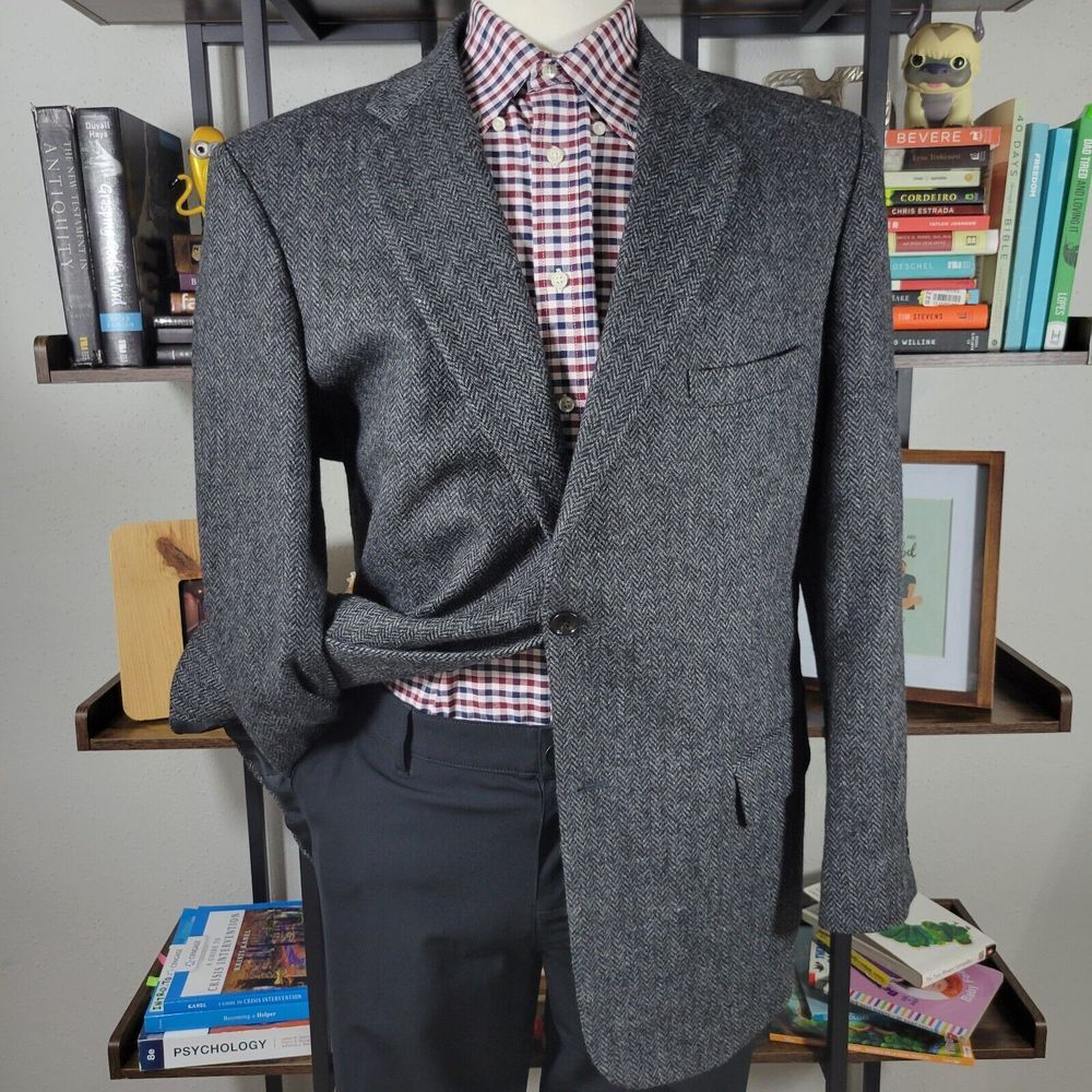 Barrington Men's‎ Sport Coat Blazer Two Button Herringbone Tweed Wool Size 44R